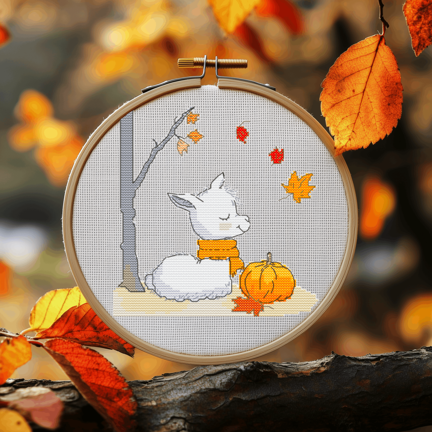 Autumn Llama Cross Stitch Pattern - PDF Pattern