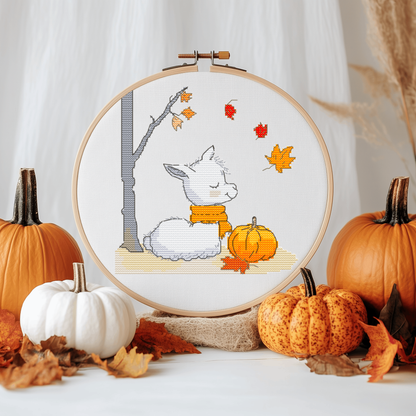 Autumn Llama Cross Stitch Pattern - PDF Pattern