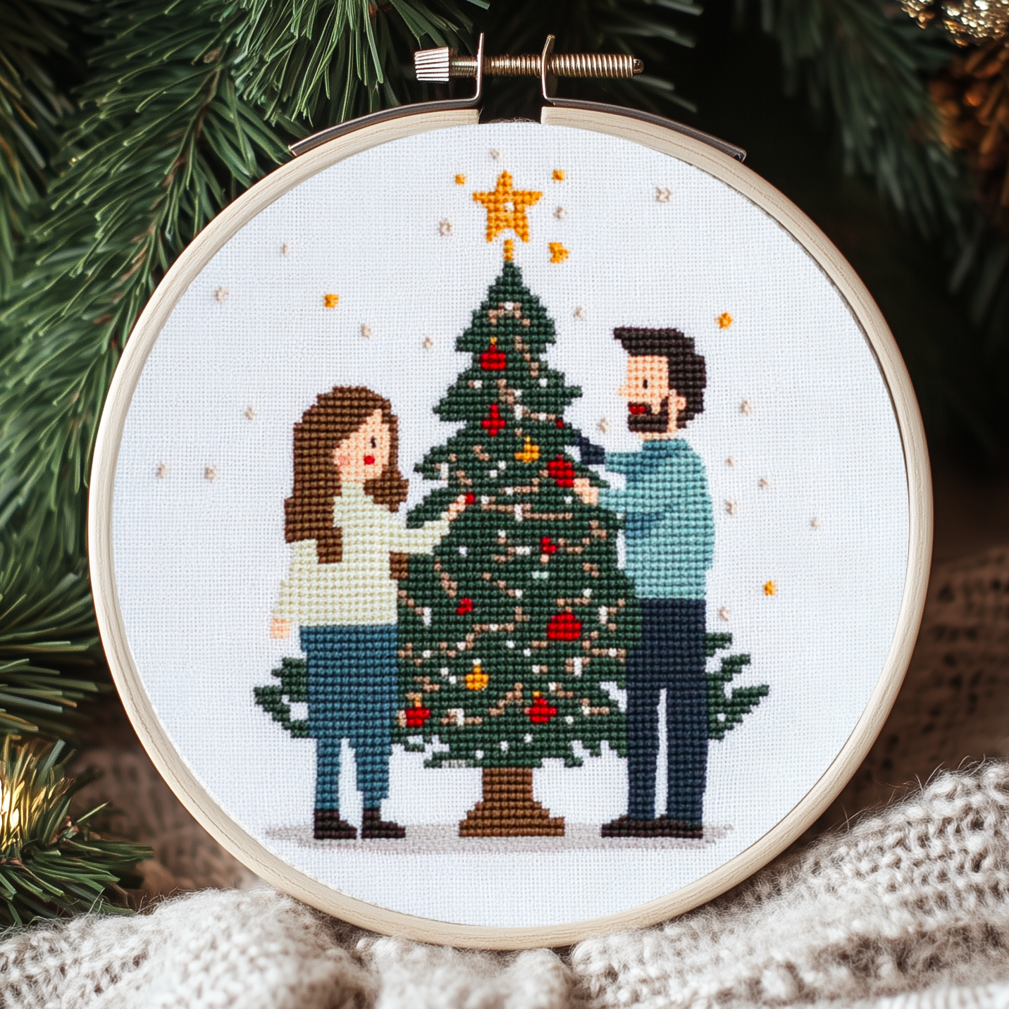 Christmas Couple Cross Stitch Pattern - Small and Easy - PDF Pattern