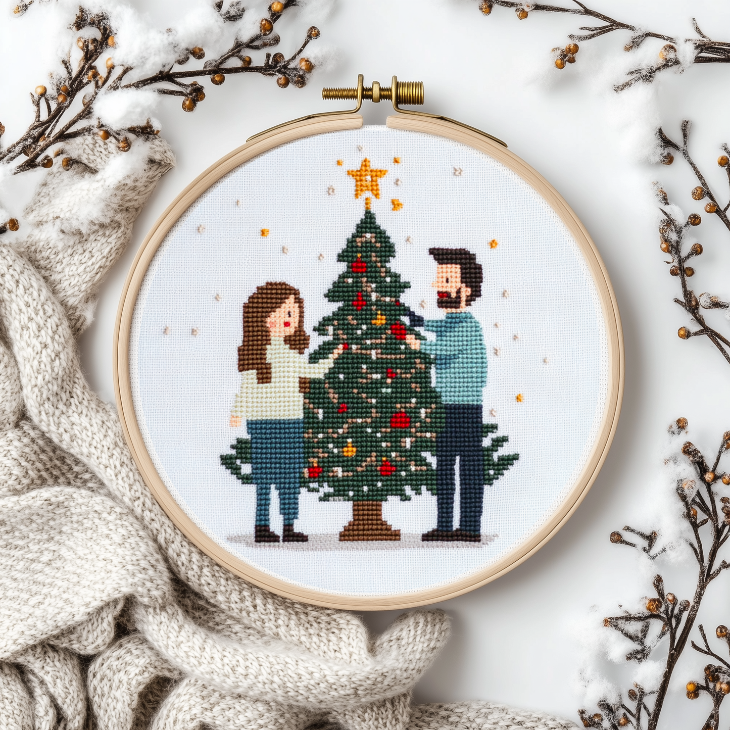 Christmas Couple Cross Stitch Pattern - Small and Easy - PDF Pattern
