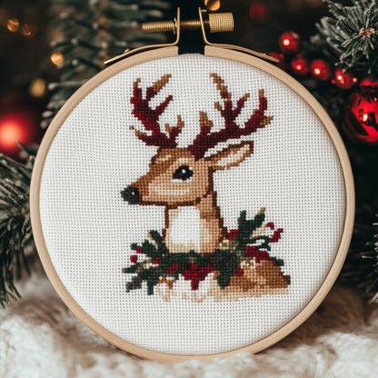 Christmas Deer Cross Stitch Pattern - Small and Easy - PDF Pattern