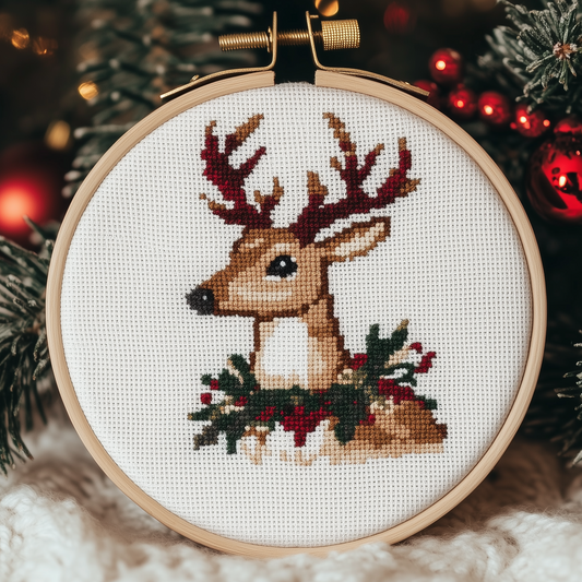 Christmas Deer Cross Stitch Pattern - Small and Easy - PDF Pattern