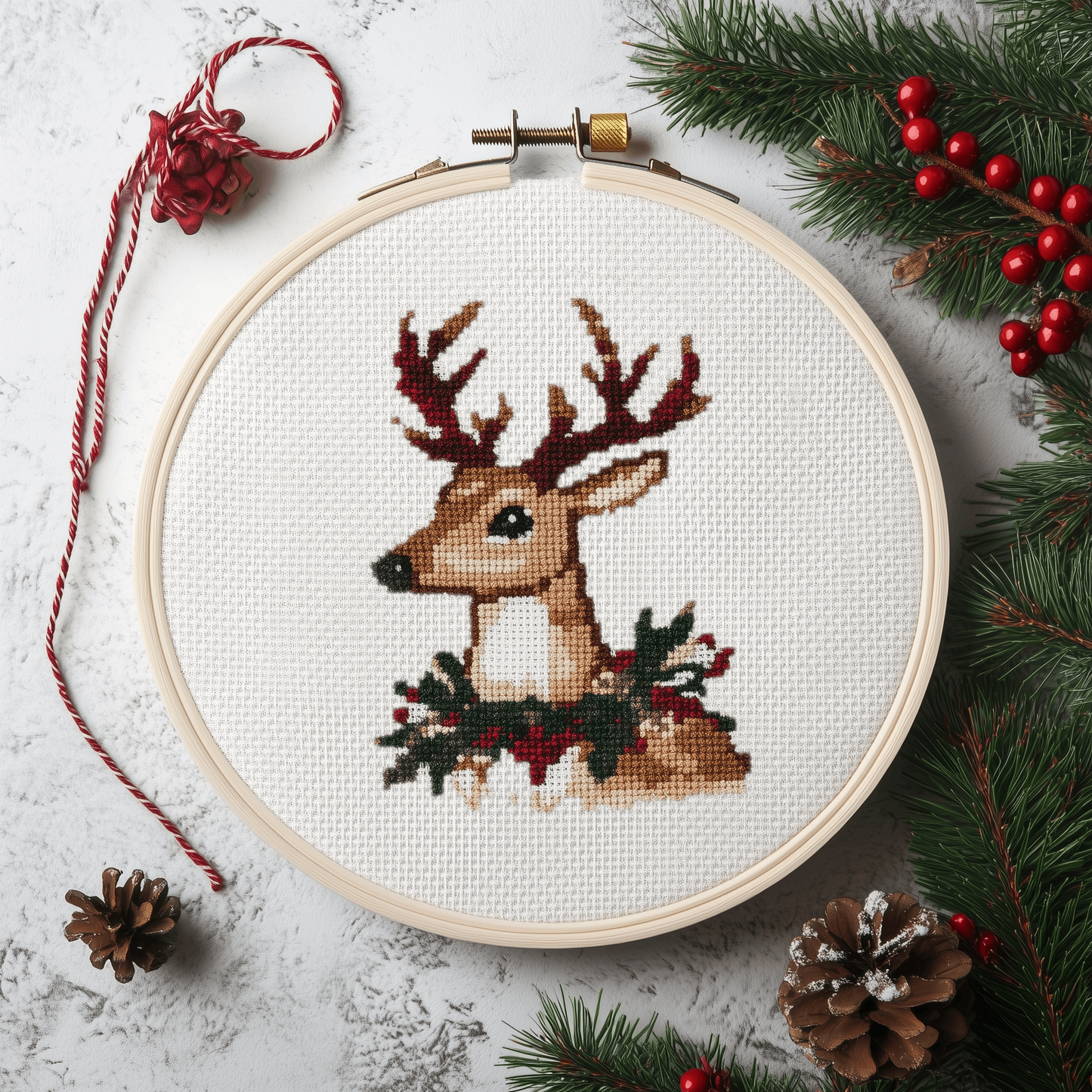 Christmas Deer Cross Stitch Pattern - Small and Easy - PDF Pattern