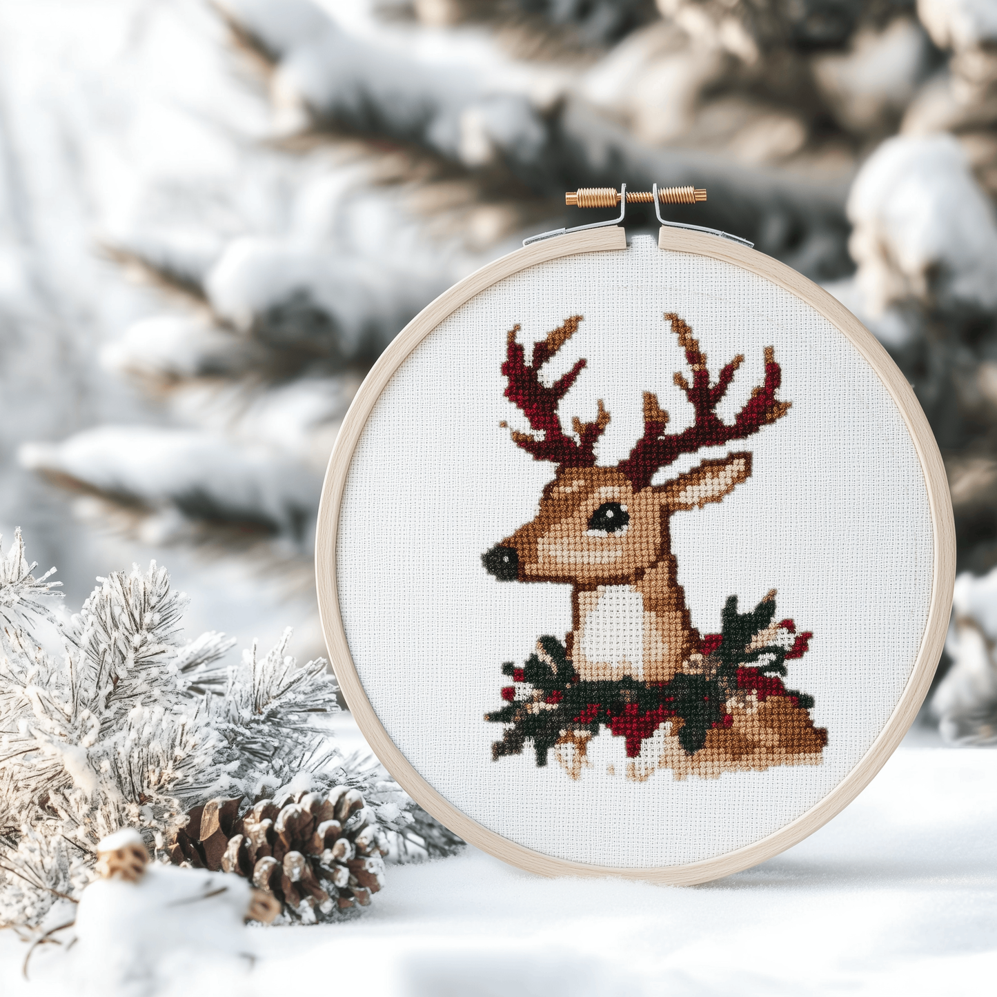 Christmas Deer Cross Stitch Pattern - Small and Easy - PDF Pattern