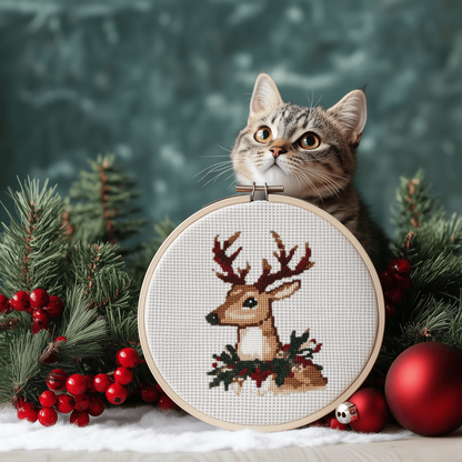 Christmas Deer Cross Stitch Pattern - Small and Easy - PDF Pattern