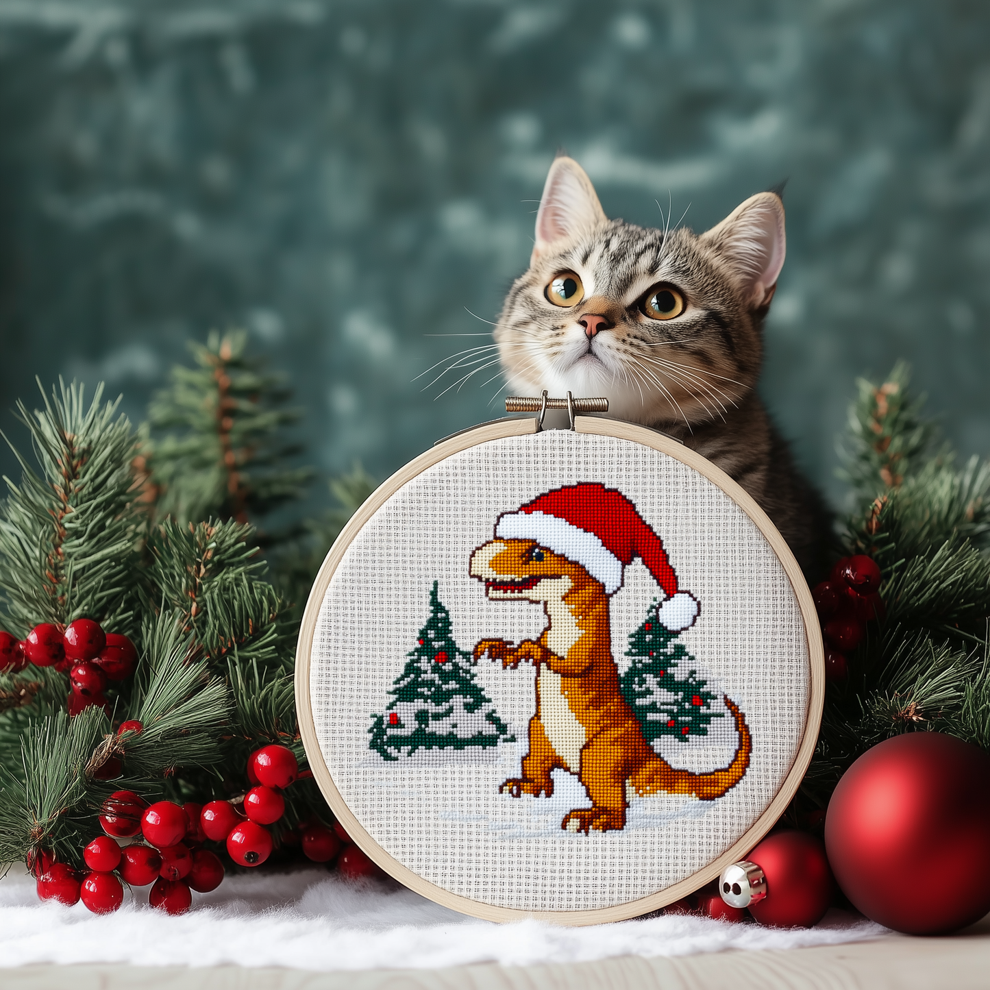 Christmas Dino Cross Stitch Pattern - PDF Pattern