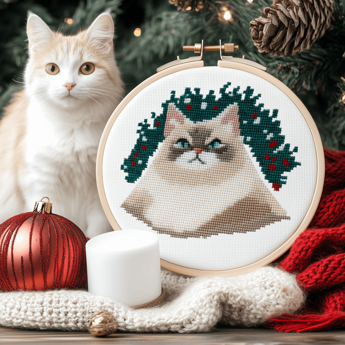 Christmas Cat Cross Stitch Pattern - PDF Pattern