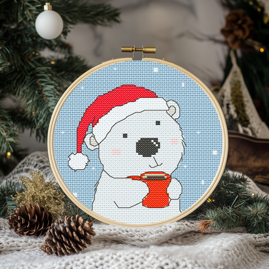 Christmas Bear and Coffee Cross Stitch Pattern - PDF Pattern