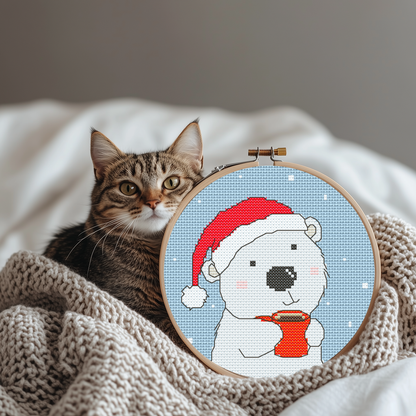 Christmas Bear and Coffee Cross Stitch Pattern - PDF Pattern