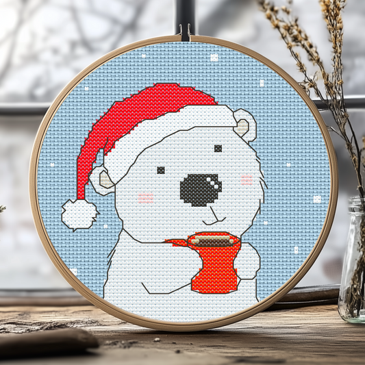 Christmas Bear and Coffee Cross Stitch Pattern - PDF Pattern