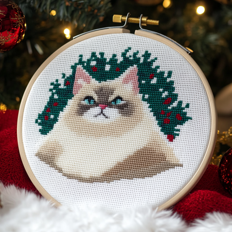 Christmas Cat Cross Stitch Pattern - PDF Pattern