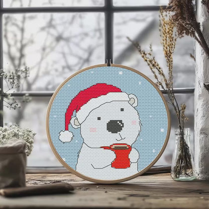Christmas Bear and Coffee Cross Stitch Pattern - PDF Pattern